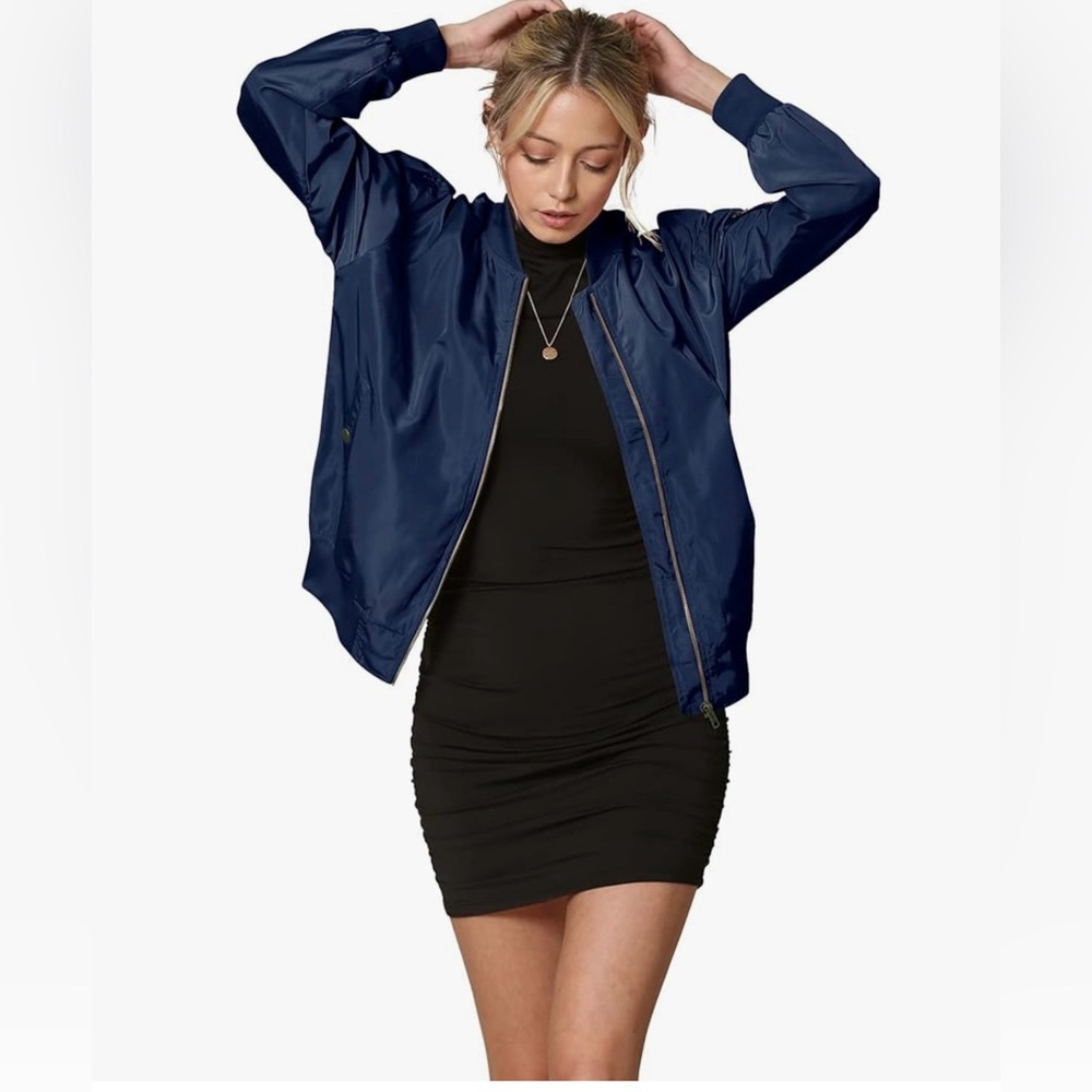 Classic Lightweight Jacket Multi Pocket Windbreaker Bomber Jacket -navy